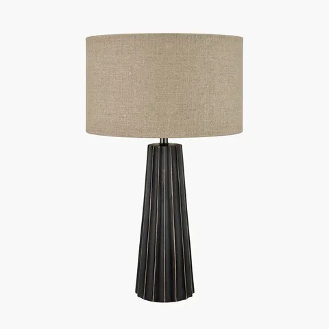 BOXED DRAYDON BLACK WASH MANGO WOOD  TEXTURED CONE TABLE LAMP