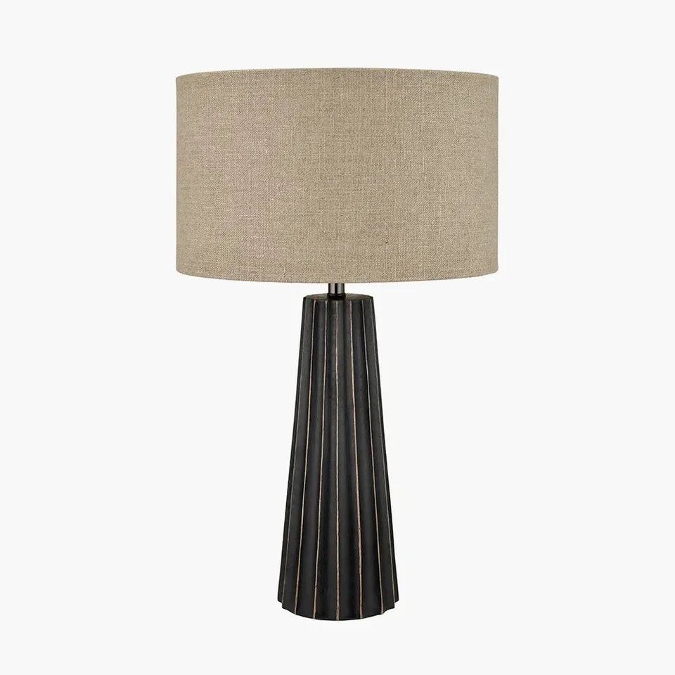 BOXED DRAYDON BLACK WASH MANGO WOOD TEXTURED CONE TABLE LAMP