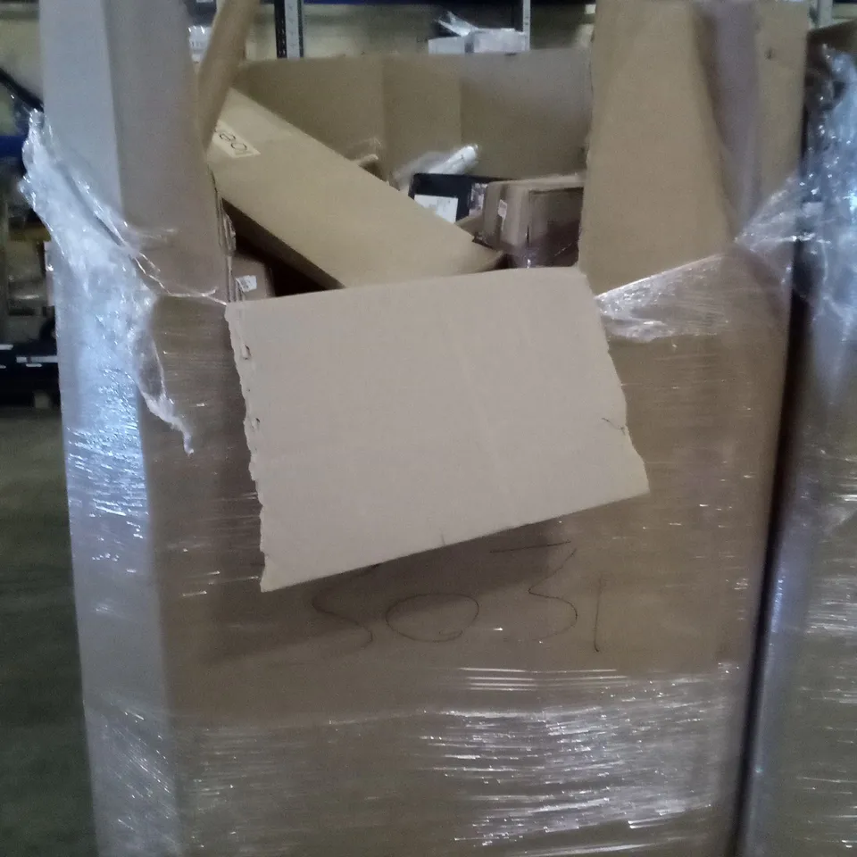 PALLET OF ASSORTED ITEMS INCLUDING TOILET SEAT, HOMIDEC PLANT STAND, RABBITGOO WINDOW FILM, KUYAL CHAIR MAT, 12" ROUND OVERHEAD SHOWER SET