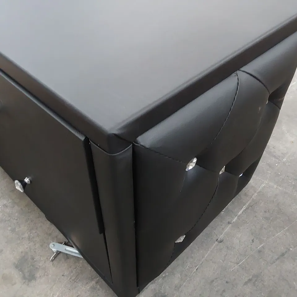 BOXED 2 DRAWER BEDSIDE CHEST UPHOLSTERED BLACK PU