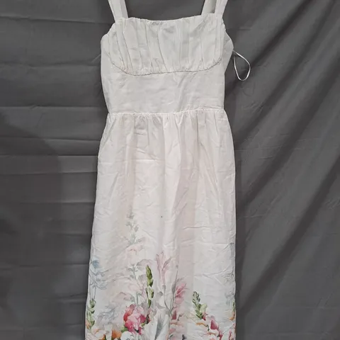H&M LINEN BLEND FLORAL AND OFF WHITE DRESS - EUR M