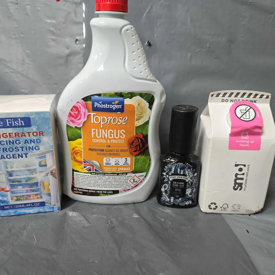 APPROXIMATELY 10 ASSORTED ITEMS TO INCLUDE - SMOL WASHING UP LIQUID , DEFROSTING AGENT  , TOPROSE FUNGUS ETC