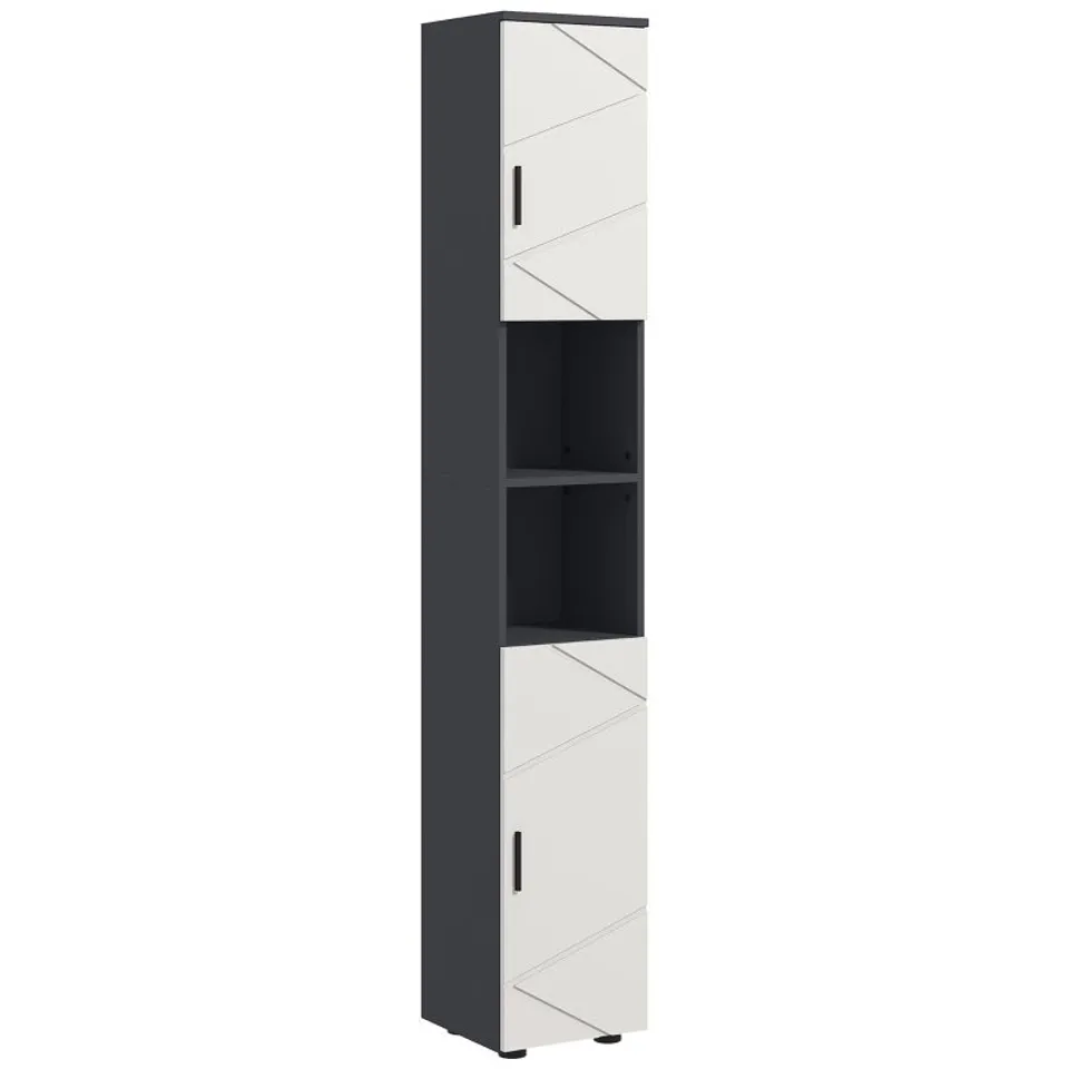 BOXED KLEANKIN LINE EMBOSSED TALL BATHROOM STORAGE CABINET WITH THREE-POSITION ADJUSTABLE SHELVES FOR MINIMALIST STYLE - GREY