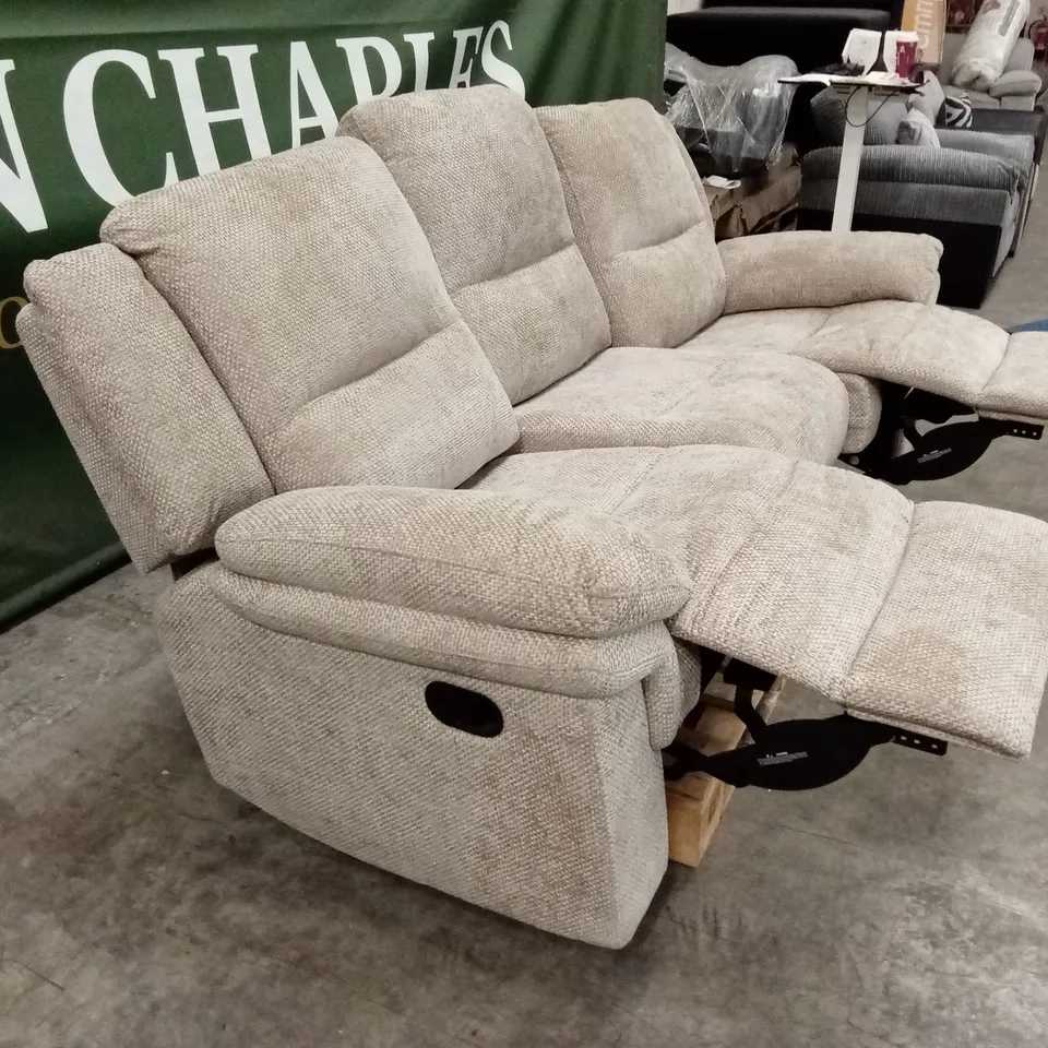 ALBION CHUNKY WEAVE 3 SEATER HIGH BACK MANUAL RECLINER SOFA - NATURAL RRP £679