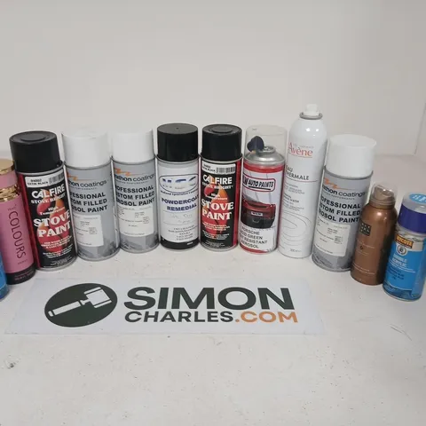 APPROXIMATELY 19 ASSORTED AEROSOL SPRAYS TO INCLUDE; ASSORTED AEROSOL SPRAYS β PAINTS, COATINGS & COSMETICS (MIXED LOT) INCLUDING CALFIRE, MARATHON, HYCOTE, DOVE, AVΓNE