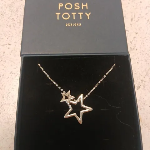 POSH TOTTY DESIGNS OPEN DOUBLE STAR CHARM NECKLACE STERLING SILVER