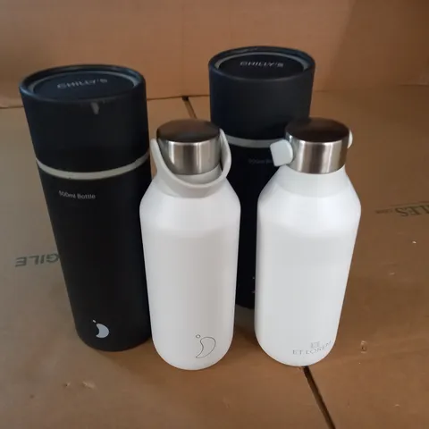 LOT OF 2 CHILLYS STAINLESS STEEL DOUBLE WALLED 500ML INSULATED BOTTLES - WHITE
