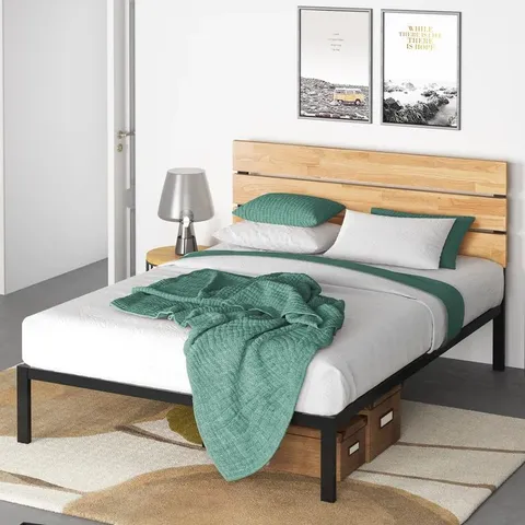 BOXED ELEANOR MODERN METAL BED FRAME WITH BAMBOO HEADBOARD - DOUBLE SIZE (1 BOX)