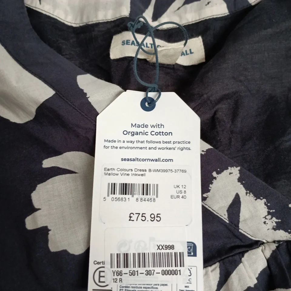 SEASALT CORNWALL WOMEN'S DRESS – NAVY/WHITE FLORAL, ORGANIC COTTON, UK 12 (EU 40, US 8)