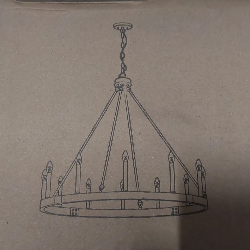 BRAND NEW BOXED WAGON WHEEL CHANDELIER - OIL RUBBED BRONZE EFFECT