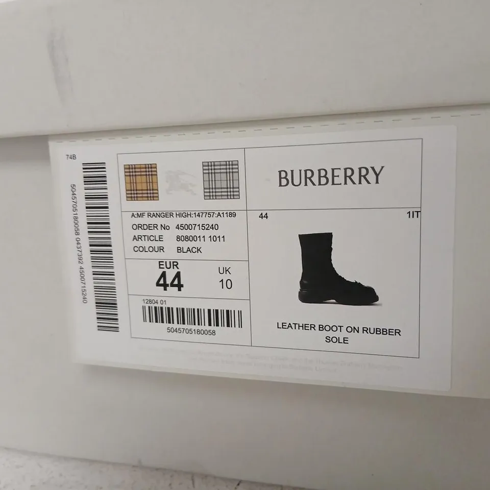 BURBERRY LEATHER COMBAT BOOTS – BLACK, UK 10 (EU 44)