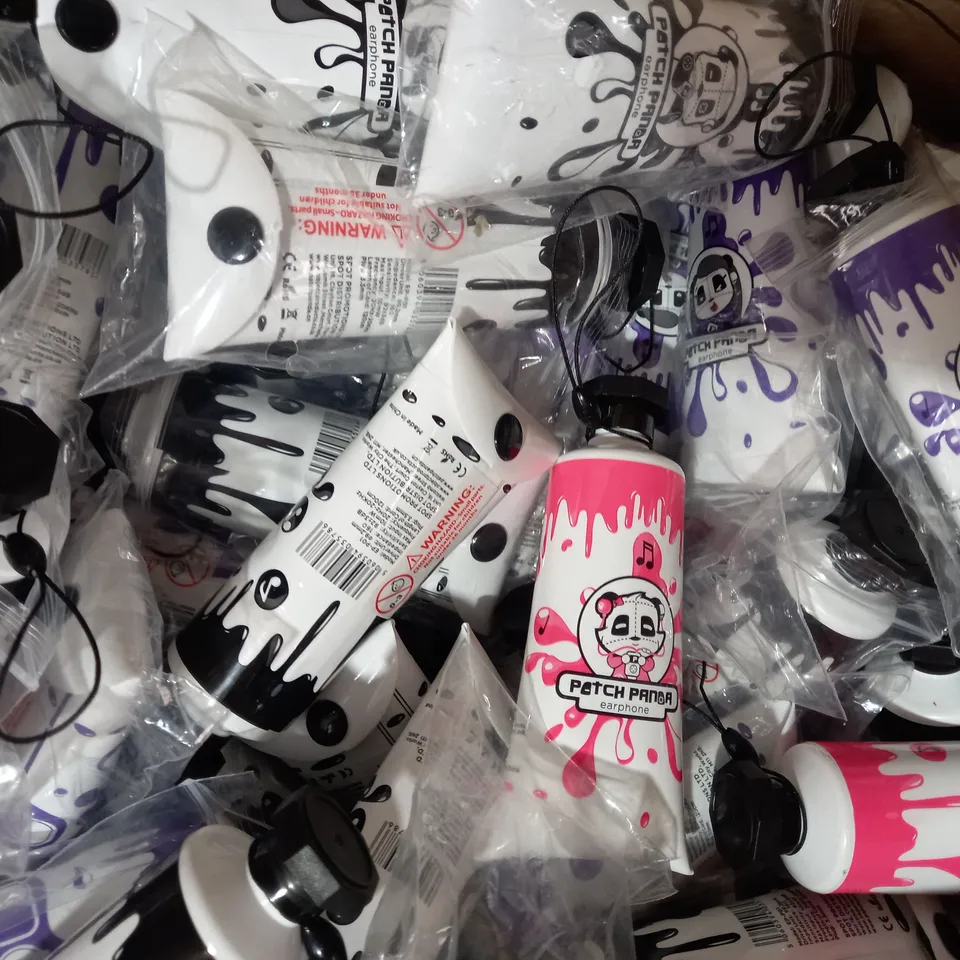 BOX OF APPROXIMATELY 70 PATCH PANDA EARPHONES IN VARIOUS COLOURS