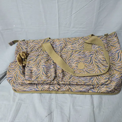 KIPLING HANDBAG – TAN ZEBRA PRINT WITH PLUSH MONKEY KEYRING