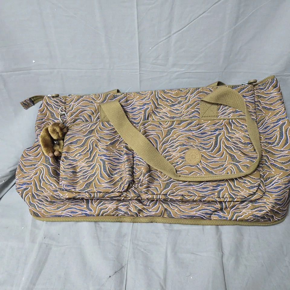KIPLING HANDBAG – TAN ZEBRA PRINT WITH PLUSH MONKEY KEYRING