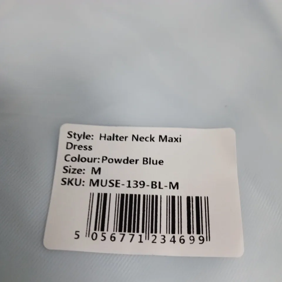 MUSE HALTER NECK MAXI DRESS – POWDER BLUE, UK SIZE M (MUSE-139-BL-M)