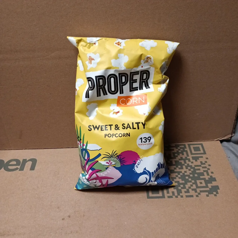 BOX OF APPROXIMATELY 22 X PROPER CORN SWEET AND SALTY POPCORN 30G