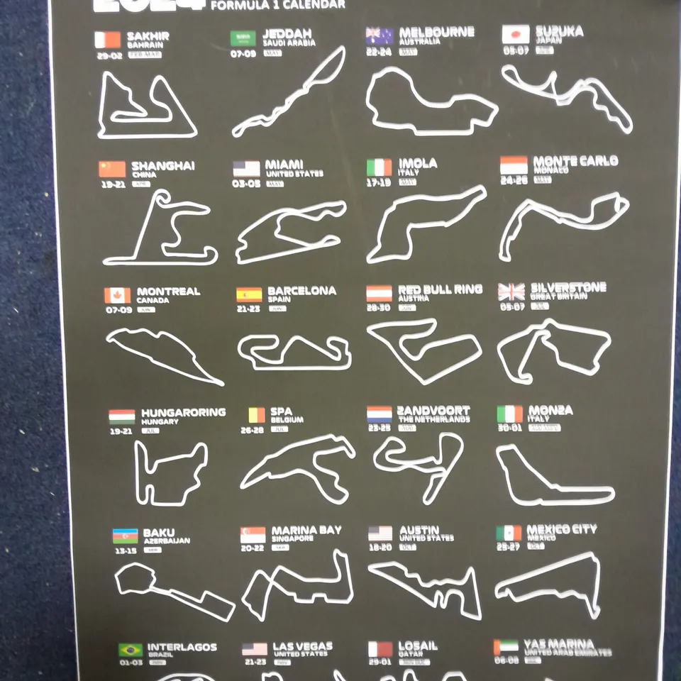 FORMULA 1 2024 SEASON CIRCUIT CALENDAR POSTER 