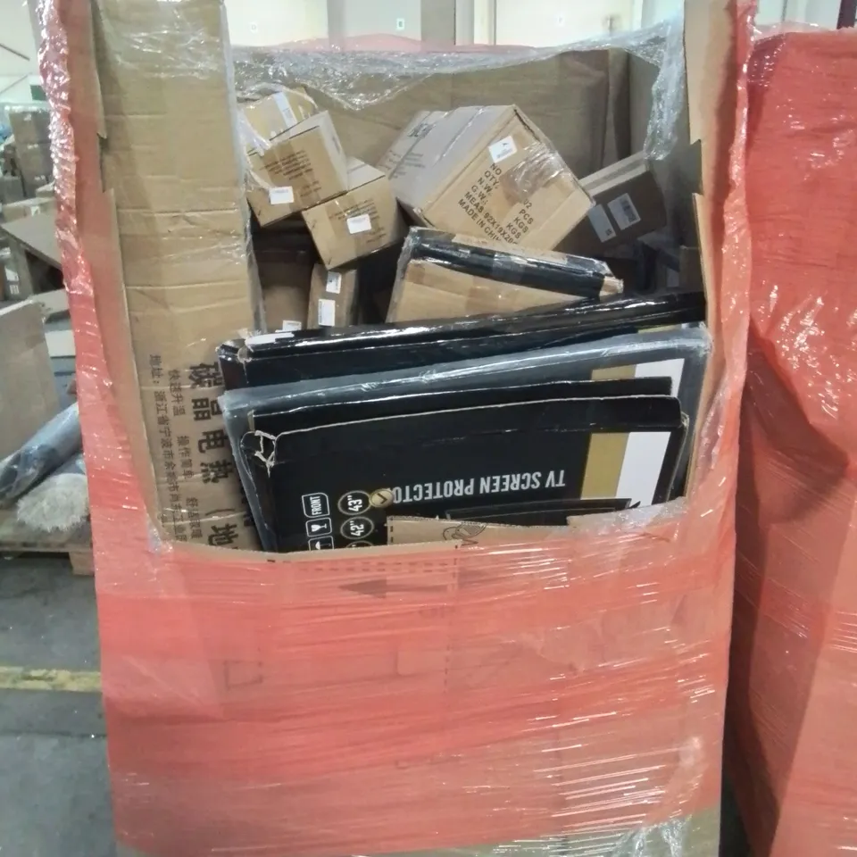 PALLET CONTAINING VARIOUS ASSORTED ITEMS TO INCLUDE SEVERAL LED LIGHT BARS, SHOE CABINET, TV SCREEN PROTECTORS, LED CEILING LIGHT AND LOTS MORE UNMARKED BOXED ITEMS 