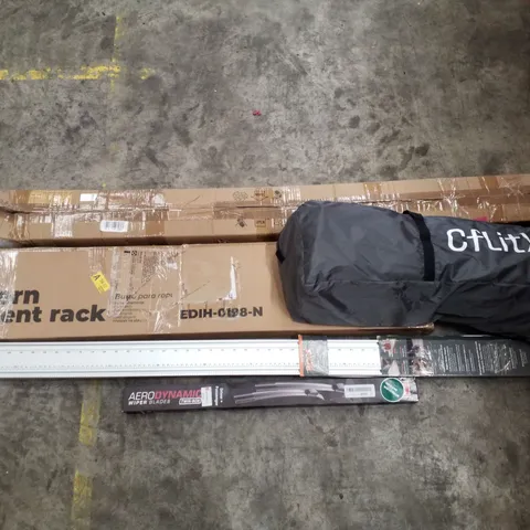 PALLET CONTAINING ASSORTED PRODUCTS INCLUDING MODERN GARMENT RACK, LED LIGHT, AERODYNAMIC WIPER BLADES & NGX CLAMP EDGE