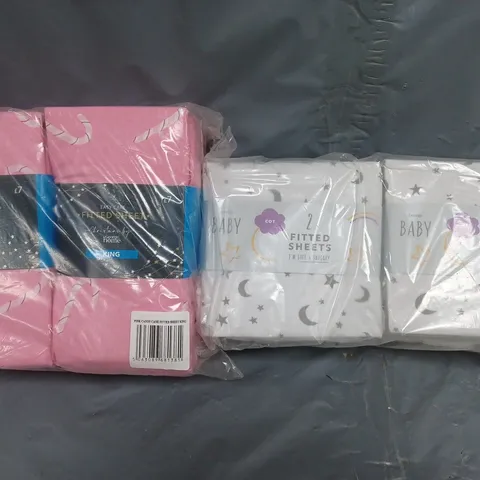 BOX OF APPROXIMATELY 10 ASSORTED BEDDING ITEMS TO INCLUDE ADULT AND BABY FITTED SHEETS IN PINK AND WHITE, SIZES MAY VARY - COLLECTION ONLY