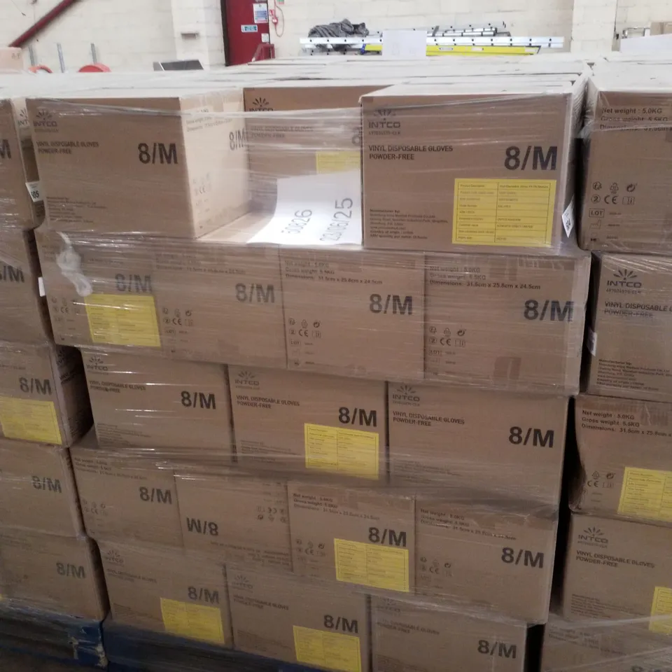 PALLET CONTAINING APPROXIMATELY 700 INTCO VINYL GLOVES 100PK MEDIUM