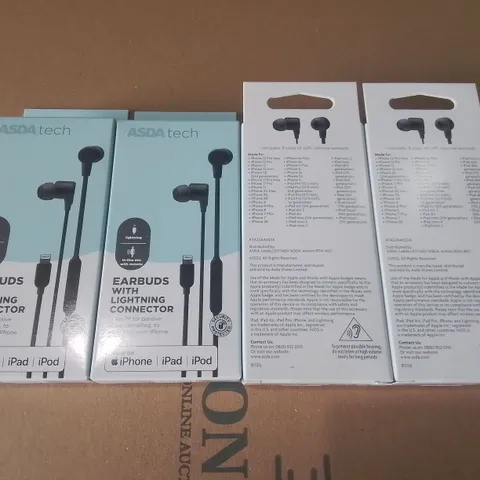 LOT OF 72 BOXED BRAND NEW 4-PACKS OF WIRED ERABUDS WITH LIGHTENING CONNECTOR - 288 TOTAL