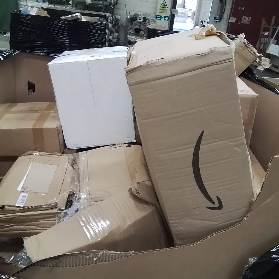 PALLET OF ASSORTED HOUSEHOLD GOODS AND PRODUCTS TO INCLUDE;MONITOR,RIDE ON SUITCASE,AREA RUG