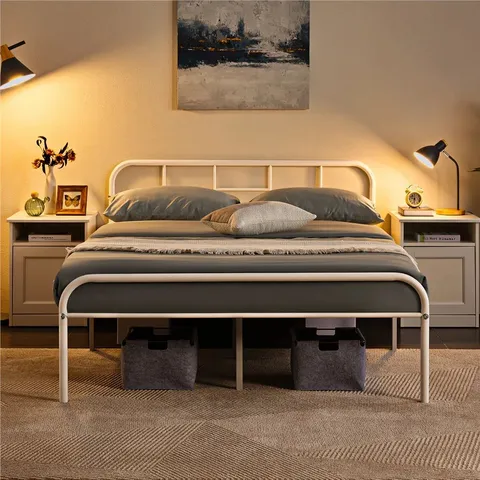 BOXED YAHEETECH BYRAM BED FRAME - WHITE // SIZE: 135 X 190cm (1 BOX)
