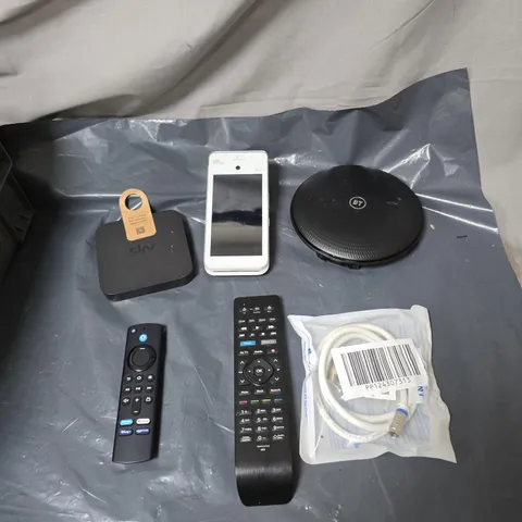 APPROXIMATELY 15 ASSORTED HOUSEHOLD ITEMS TO INCLUDE TV REMOTES, CARD READERS, WIFI ROUTERS, VARIOUS CABLES ETC 