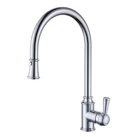 BOXED CHROME SINGLE LEVER PULL OUT TRADITIONAL MONOBLOC KITCHEN MIXER TAP - ENZA EVELYN