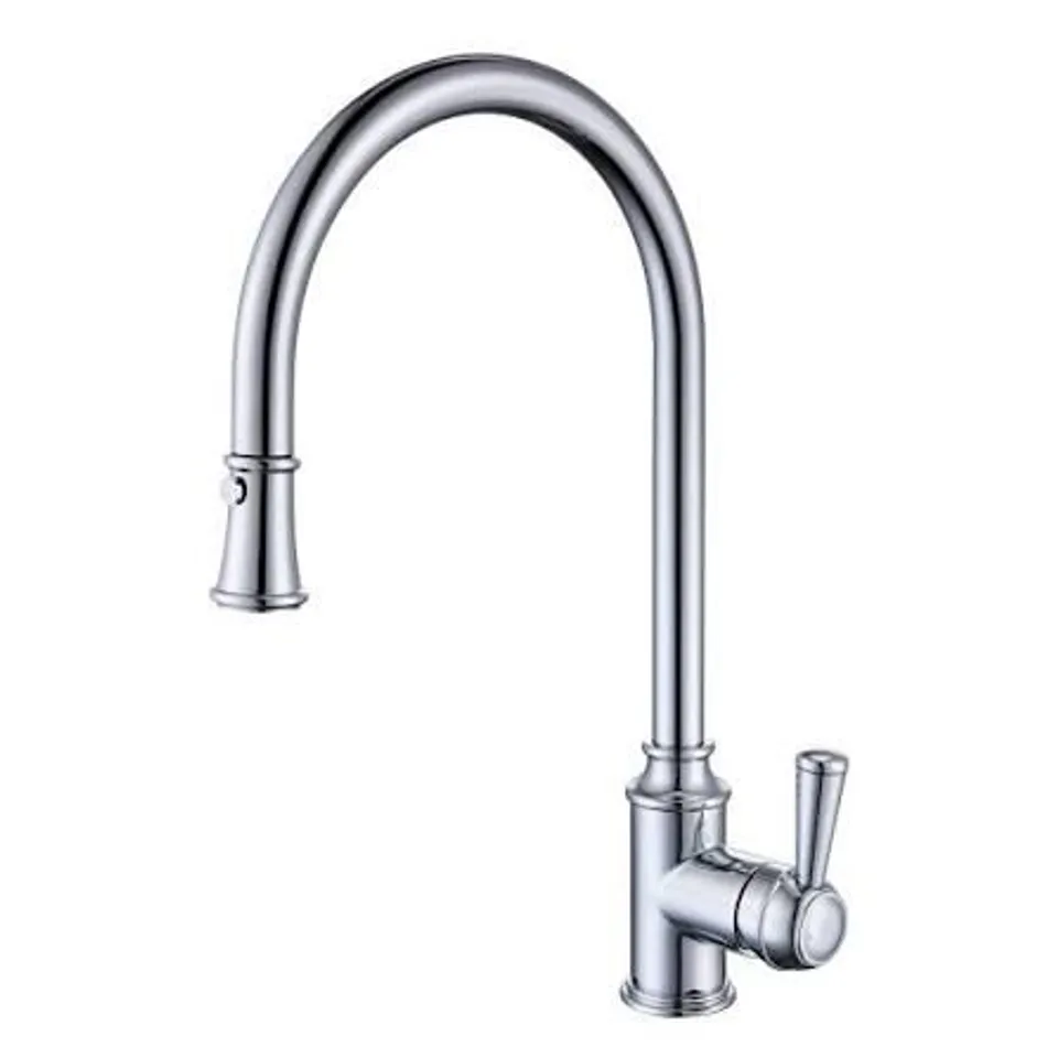 BOXED CHROME SINGLE LEVER PULL OUT TRADITIONAL MONOBLOC KITCHEN MIXER TAP - ENZA EVELYN