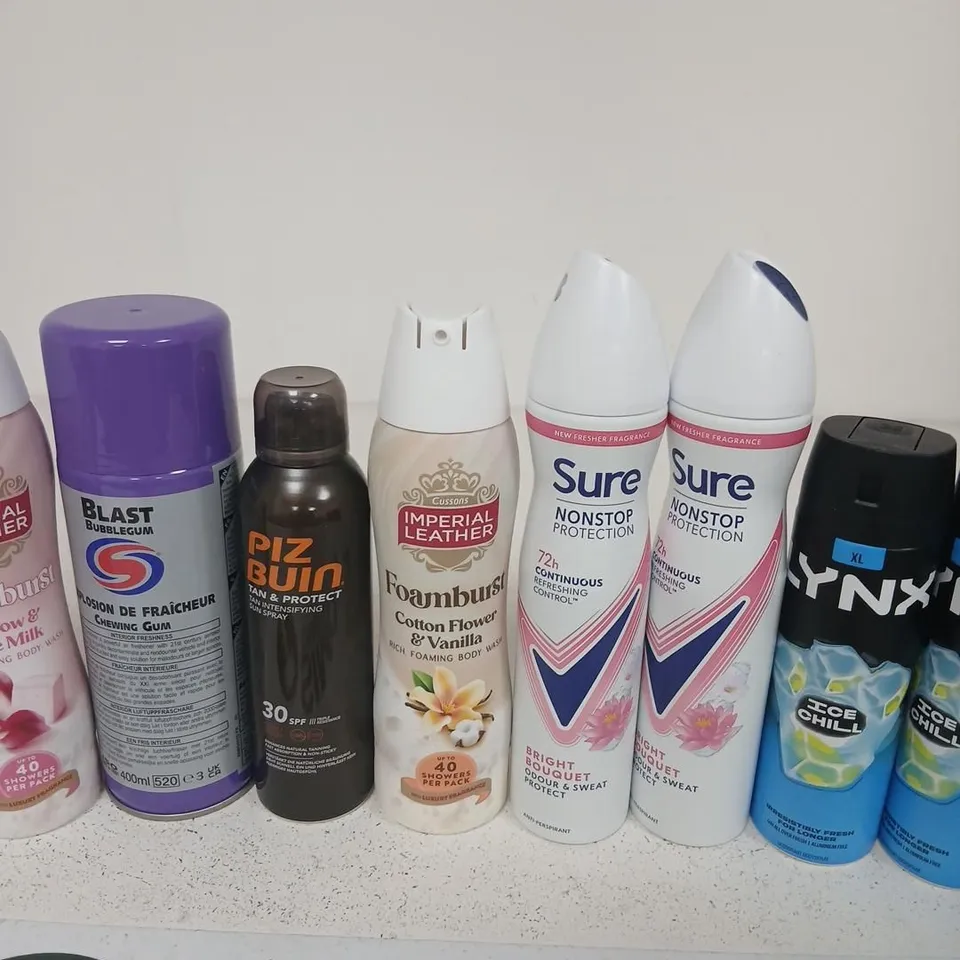 APROXIMATELY 20 ASSORTED AEROSOL SPRAYS TO INCLUDE; ASSORTED HEALTH & BEAUTY AEROSOL SPRAYS & AFTERCARE LOT