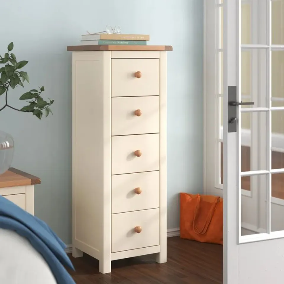 BOXED 5 DRAWER NARROW CHEST IN WHITE 