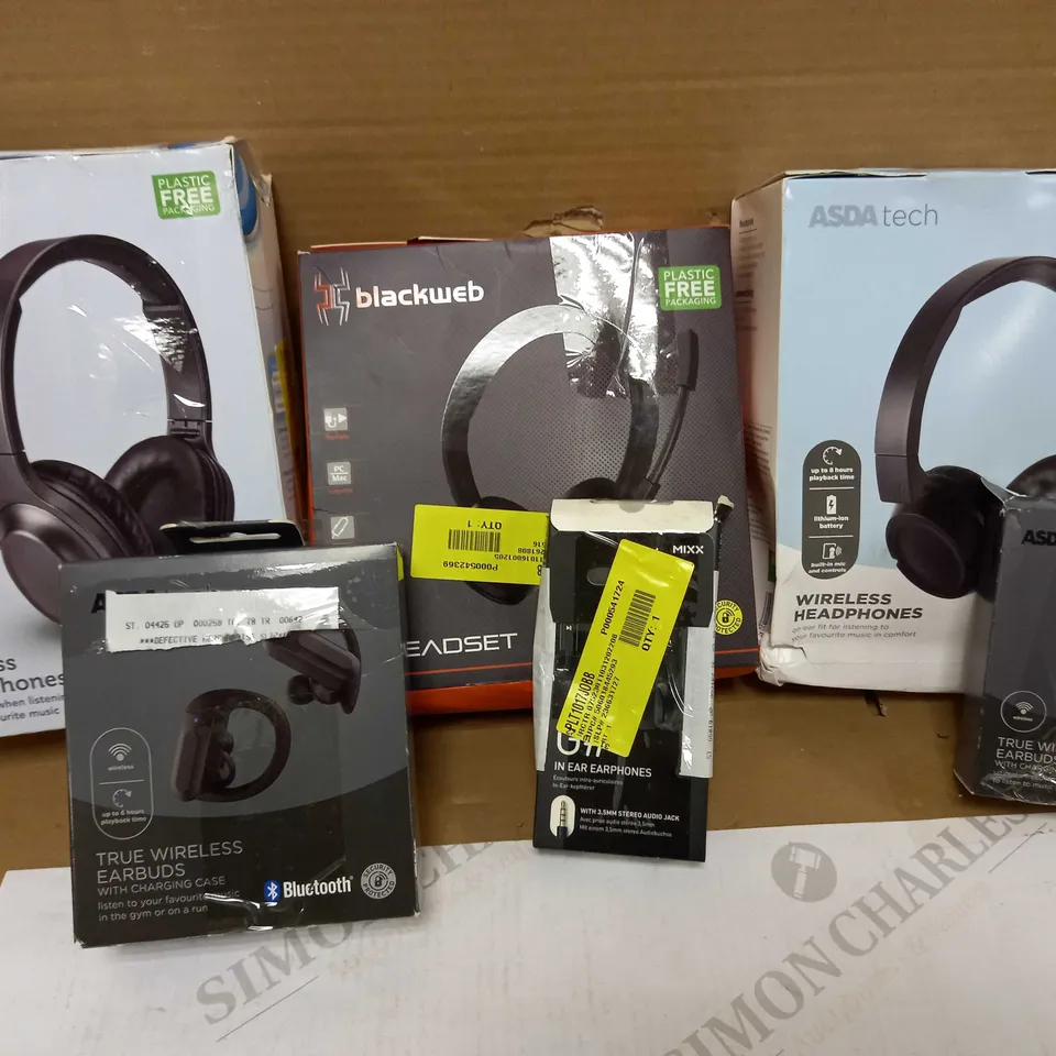 LOT OF APPROX 6 ASSORTED HEADPHONES TO INCLUDE TRUE WIRELESS EARBUDS, PC GAMING HEADSET, WIRELESS HEADPHONES, ETC