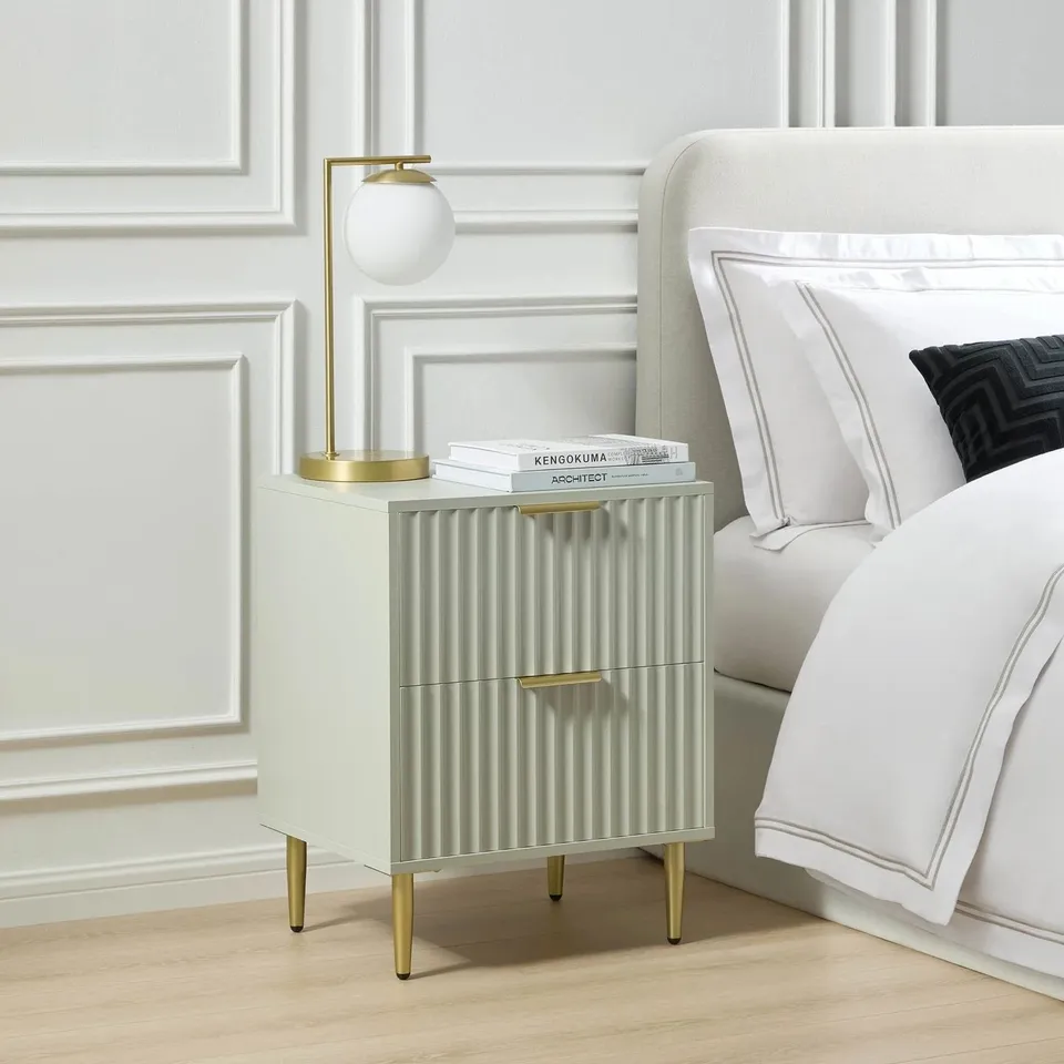 BOXED DUSK EVIE 2 DRAWER BEDSIDE TABLE - SAGE GREEN (1 BOX)