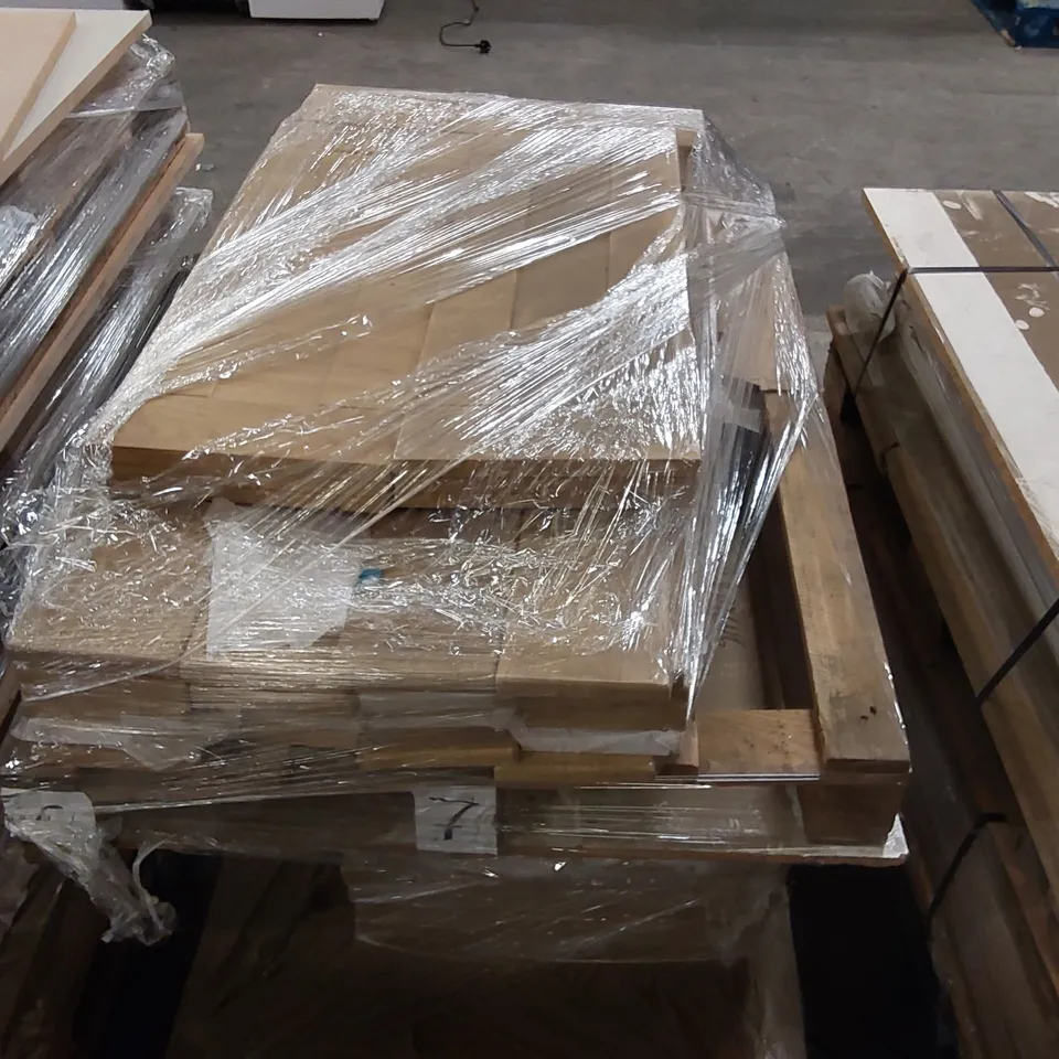 PALLET OF APPROXIMATELY 70 BRAND NEW CANTERBURY LISSA OAK KITCHENS/BEDROOM REPLACEMENT CABINET DOOR/DRAWER/END PANELS IN ASSORTED SIZES TO INCLUDE;