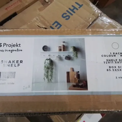 BOXED 7-PEG SHAKER HOOK SHELF - WHITE