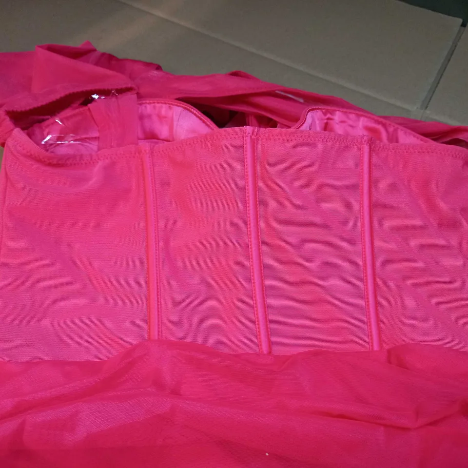 OH POLLY VIBRANT PINK RUCHED STATEMENT MINI DRESS - SIZE 10