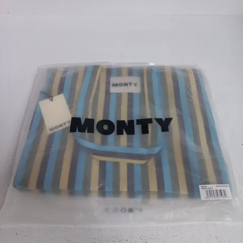 MONTY STRIPED TOTE BAG – MEDIUM STRAW & CELESTE