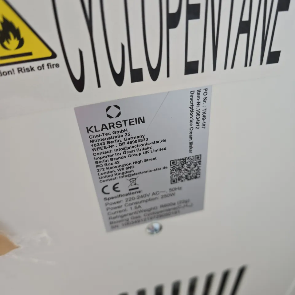 KLARSTEIN ICE CREAM MAKER 