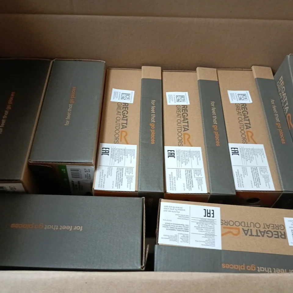 8 BOXED BRAND NEW PAIRS OF REGATTA KIDS SHOES IN VARIOUS SIZES & STYLES TO INCLUDE EDGEPOINT JNR SHOES, HOLCOMBE IEP LOW JNR, ETC