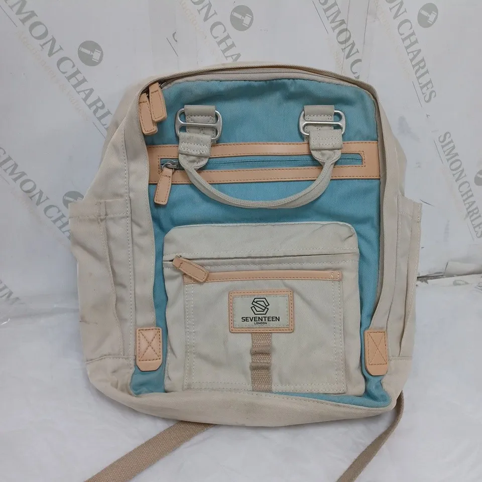 SEVENTEEN LONDON CREAM AND BLUE BACKPACK