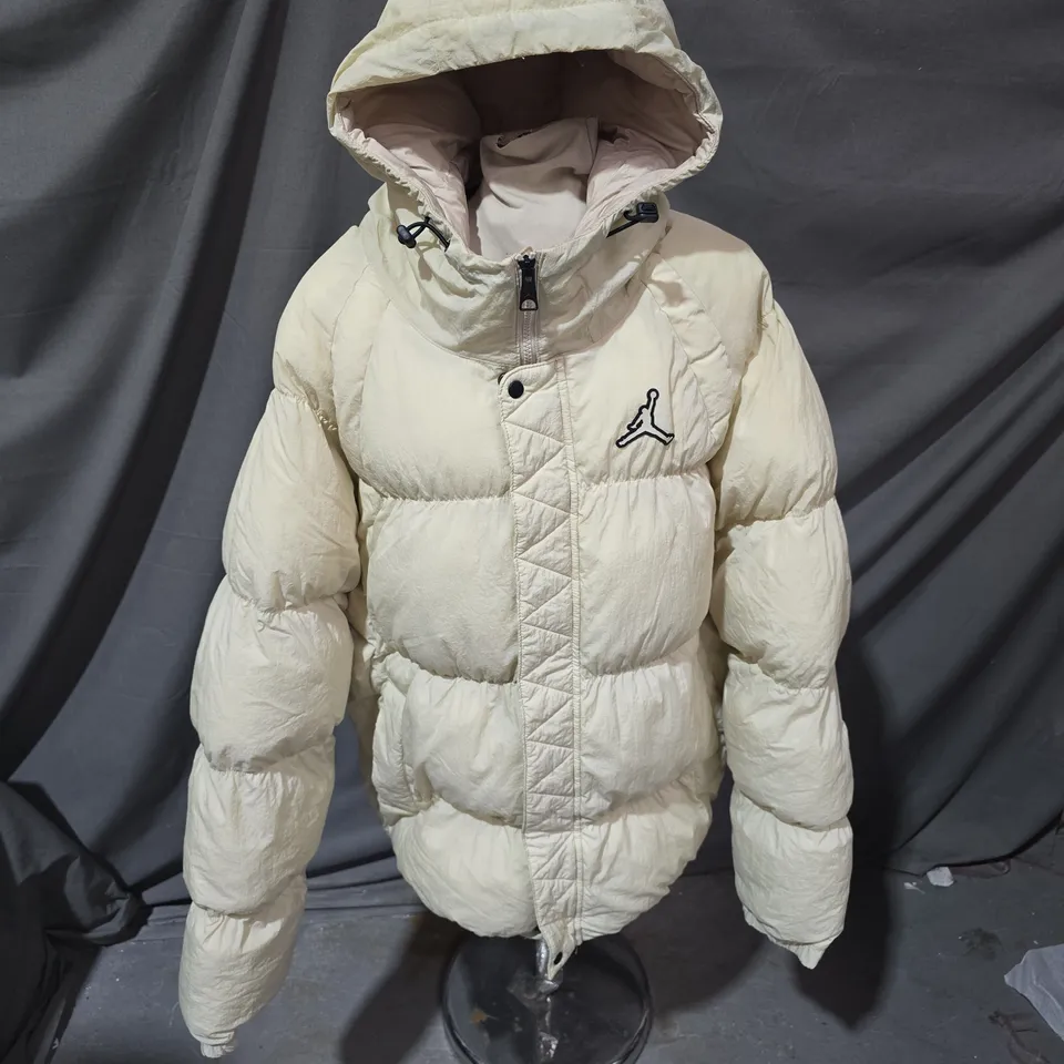 JORDAN HOODED PUFFER JACKET – CREAM, QUILTED, ZIP FRONT - large