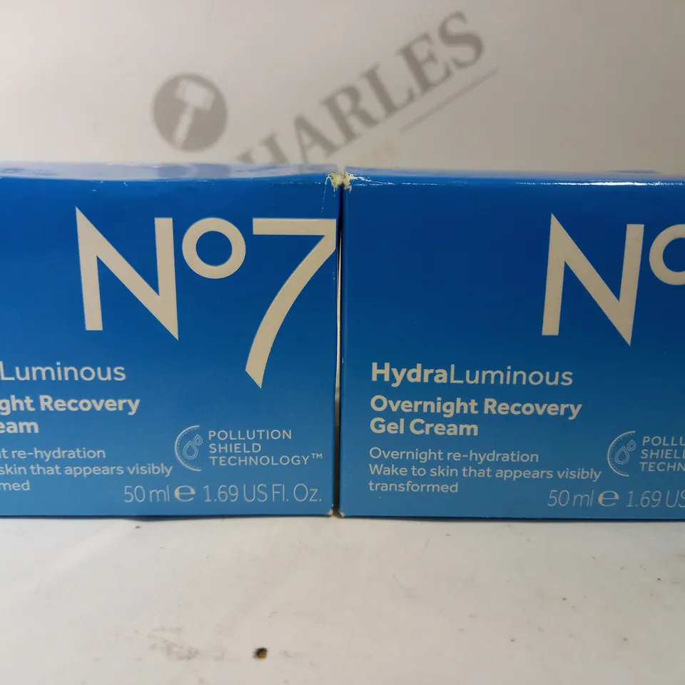 BOX OF 2 X 50ML NO7 HYDRA LUMINOUS OVERNIGHT RECOVERY GEL CREAM