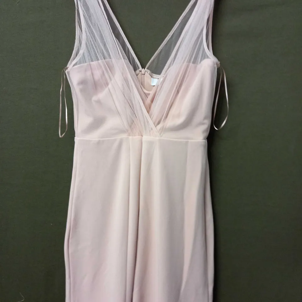 COAST V-NECK SHEER OVER LAYER FISHTAIL MAXI DRESS IN BLUSH- SIZE 14
