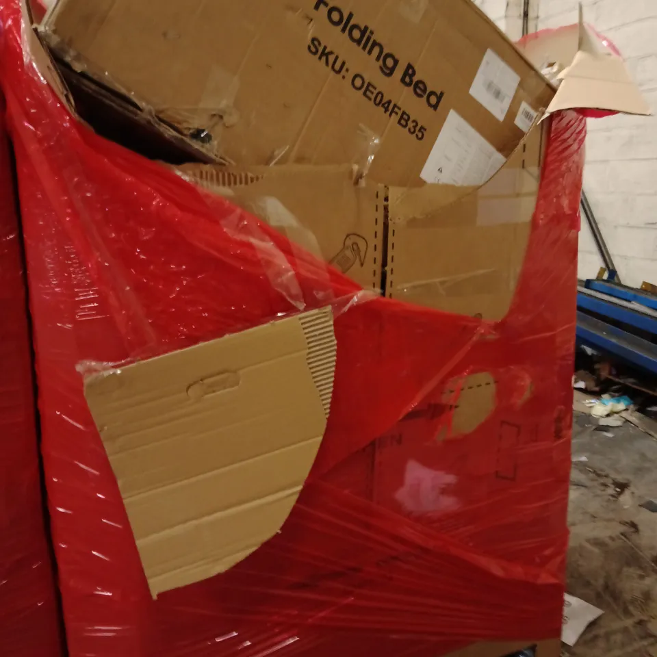 PALLET OF ASSORTED HOUSEHOLD GOODS AND PRODUCTS TO INCLUDE; FOLDING BED,AIR COOLER, PHOTO FRAME