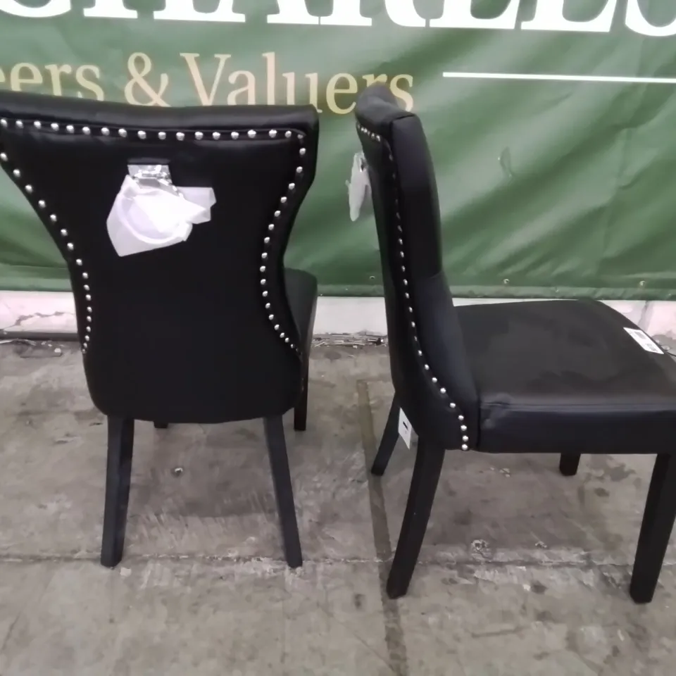 PAIR OF DESIGNER KENSINGTON RING BUTTONED BACK DINING CHAIRS BLACK PU BLACK LEGS