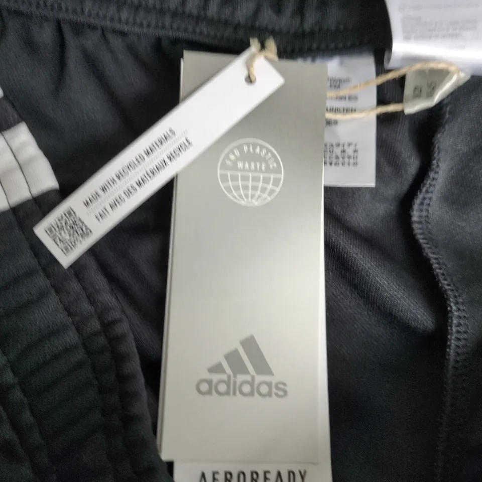 ADIDAS AEROREADY TRACK PANTS - BLACK WITH WHITE 3-STRIPE SIDE PANELS, UK XL