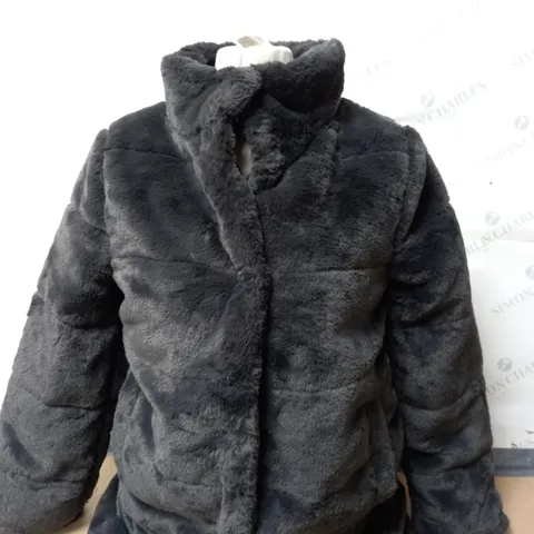 CENTIGRADE LONG LINE FAUX FUR COAT IN SLATE SIZE XS