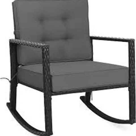 BOXED COSTWAY PATIO RATTAN ROCKING CHAIR WITH SEAT BACK CUSHIONS AND WAIST PILLOW - GREY